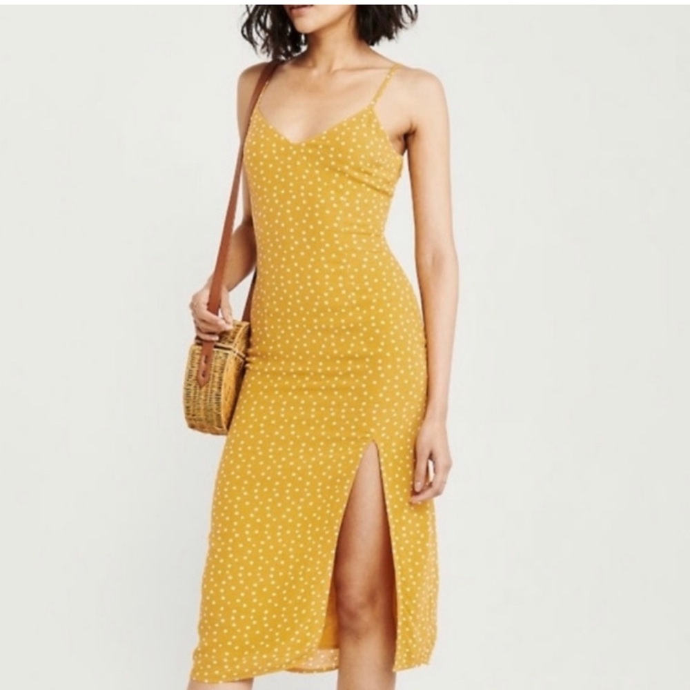 Abercrombie & Fitch Spaghetti Strap Yellow Polka Dot Midi Dress